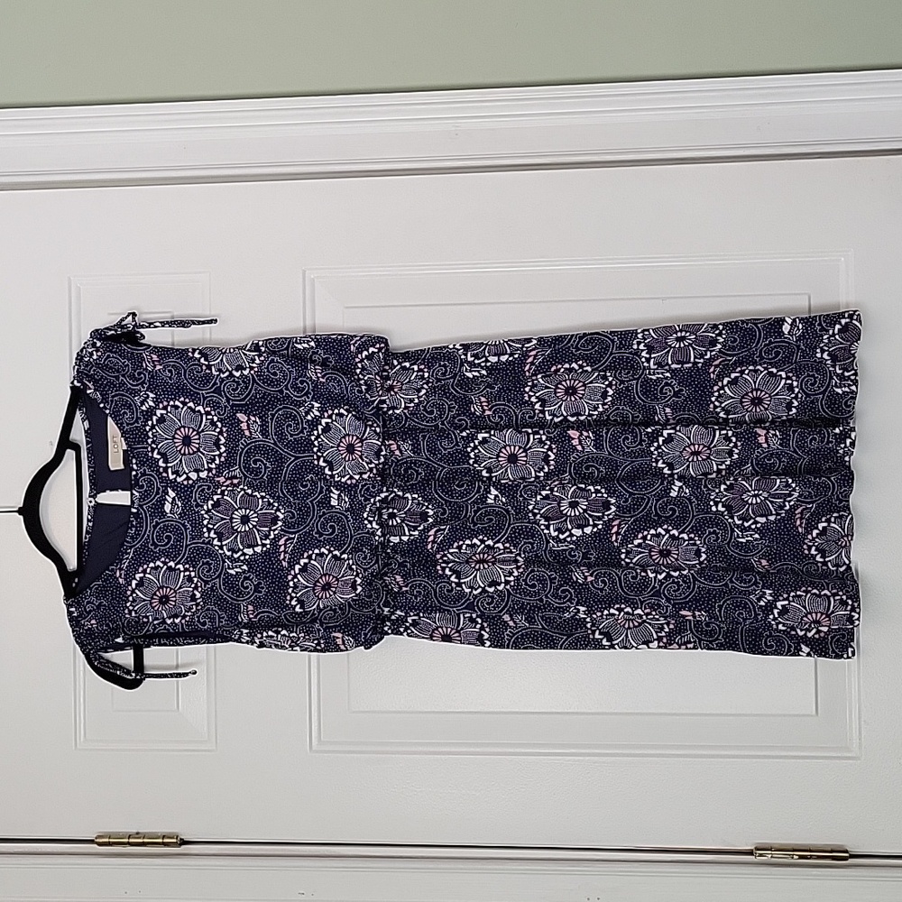 Loft Navy Dress with Flower Pattern